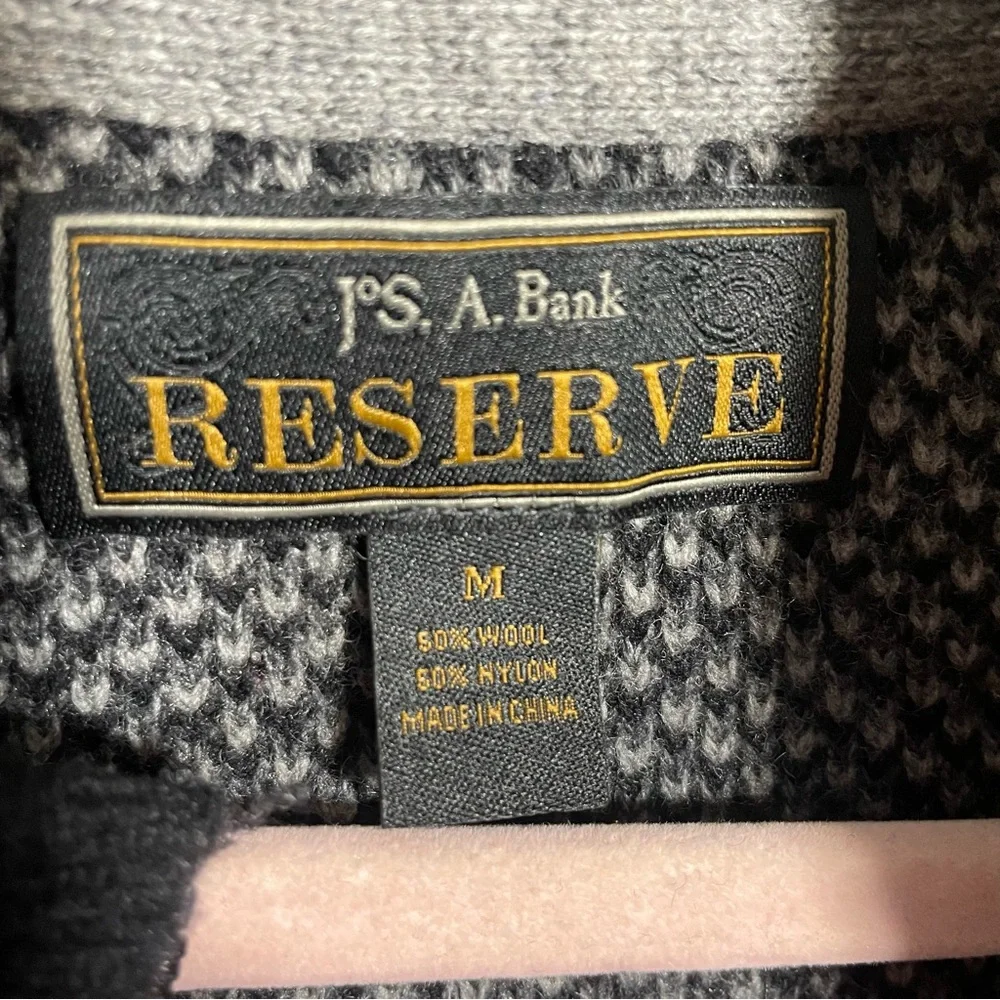 Jos. A. Bank Reserve Wool blend zip sweater with elbow patches
